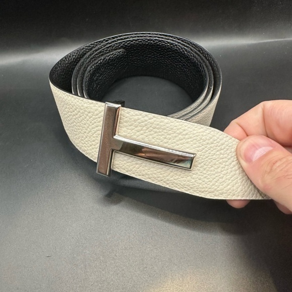 Tom Ford Cream T-Bar Belt EU 100